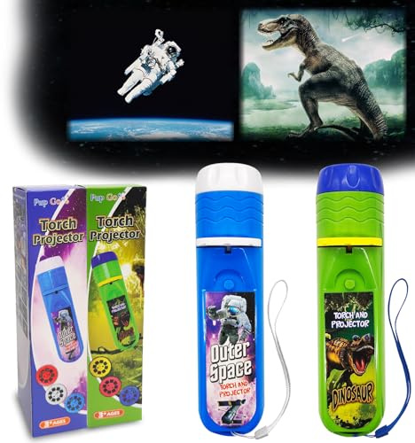 Pup Go 2-Pack Dinosaur & Outer Space Torch and Projector for Boys Ages 3+ | Dinosaur Toys for Boys, Astronaut Galaxy Projector Light, Cool Kids Torch, Educational Science Kits for Toddlers and Children