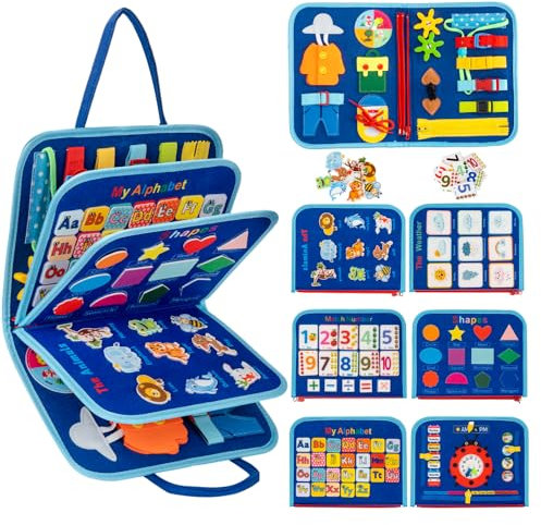 Toddler Busy Board Montessori Toys for 3 4 5 6Year Old, Preschool Learning Activities with Life Skills,ABC,123,Shape,Color,Animal,Weather,Toddler Travel Toys，Educational Activity Developing Sensory