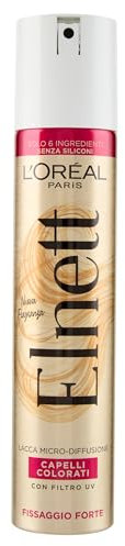 L'Oréal Paris Elnett Lacca per Capelli a Fissaggio Forte, Ideale per Capelli Colorati, Acconciature Perfette per Tutto il Giorno, Non Appesantisce, Con Filtro UV, Per Uso Quotidiano, 200 ml