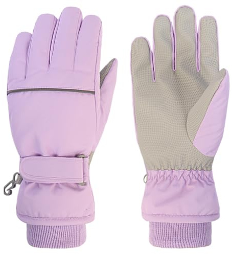 Azarxis Gants de Ski Enfants Moufles de Ski Hiver Chaud Gants Neige Coupe-Vent Respirant Snowboard pour Garçon Fille (Violet, S)
