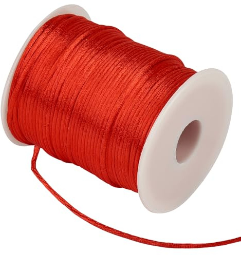 Cuerda de nailon para pulseras, cuerda de satén de 100 m x 2 mm, cuerda de seda china, para manualidades, pulseras, collares, joyas, hilo de perlas, artesanía (rojo)