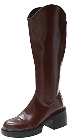 Stivali da donna con tacco alto al ginocchio, con chiusura lampo, in pelle PU, eleganti stivali alti, in pelle laccata, antiscivolo, per il tempo libero, marrone, 38 EU