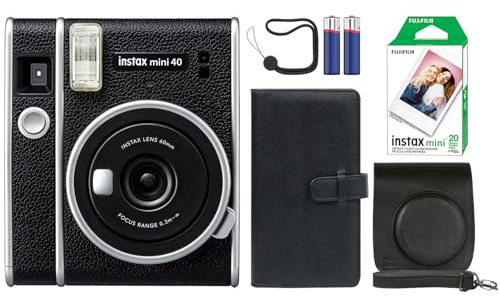 Fujifilm Instax Mini 40 Instant Film Camera Black + 20 Instax Instant Film Prints Bundle