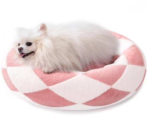 MEWOOFUN Katzensofabett - Wäschebares Katzenbett für Hauskatzen Groß, Flauschiges Beruhigungskätzchenbett für kleine Hunde und Welpen (M, Rosa Argyle)