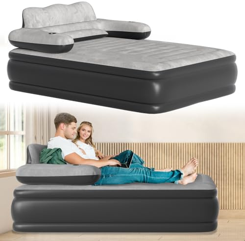 UISEBRT Letto Gonfiabile in PVC per 2 Persone - Materasso Gonfiabile con Testata Autogonfiante, Letto Gonfiabile Max 250kg, Letto per Ospiti per Campeggio e Casa - 195 x 146 x 82,5 cm