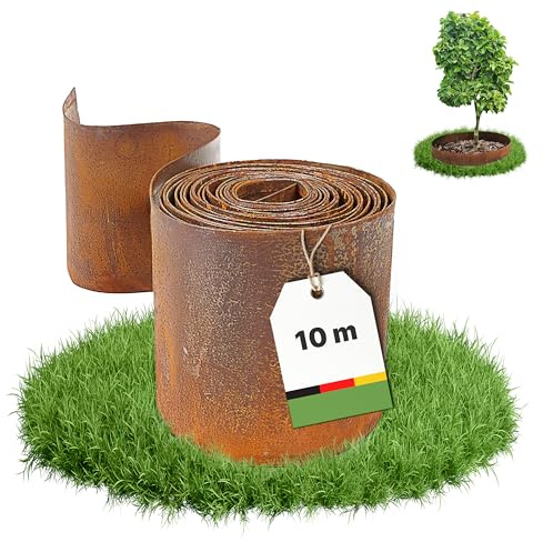 Dönges Bordure de pelouse en acier Corten 10 m – Bordure de parterre en métal de 14 cm de haut – Montage facile – Bordure de parterre avec aspect rouille, 0,75 mm d'épaisseur