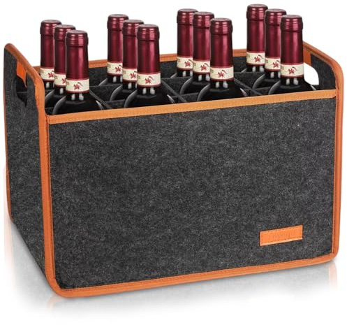 Hperu Flaskväskor för vin x 12, 38 x 25 x 25 x 25 cm vinhållare med avdelare och komforthandtag, vikbar flaskförvaringsväska för fest, BBQ, picknickevenemang