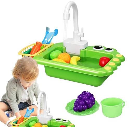 Lavello da gioco con acqua corrente - 42 x 26 x 29 cm Giocattolo per lavello elettrico per bambini, giocattolo da cucina per bambini | Giocattoli interattivi per la circolazione 'acqua