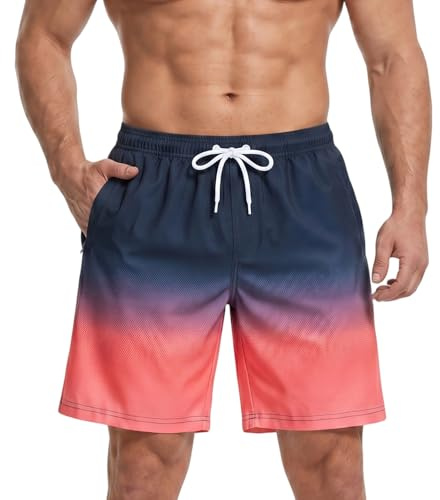 Donason Bañador Hombre Secado Rápido Pantalones Cortos de Playa Piscina Verano Traje de Baño Transpirable con Forro de Malla Suave, Bañadores de Natación Surf con Bolsillos con Cremallera y Cordón