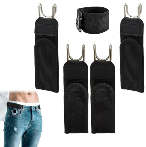 Huhaokejis 4 cinturones sin hebilla para hombre y mujer, cinturón elástico invisible, cinturón táctico ajustable con cierre de, gancho de metal táctico, cinturón elástico lateral sin hebilla