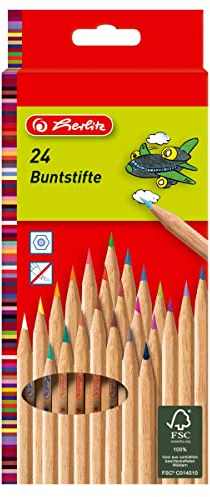 Herlitz 24-er buntstifte natur aus FSC Holz, 24 Stück in Hängeschachtel, 24-farbig (24-farbig)