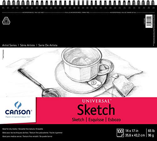 Canson Artist Series Universal Paper Sketch Pad, for Pencil and Charcoal, Micro-Perforated, Side Wire Bound, 65 Pound, 14 x 17 Inch, 100 Sheets