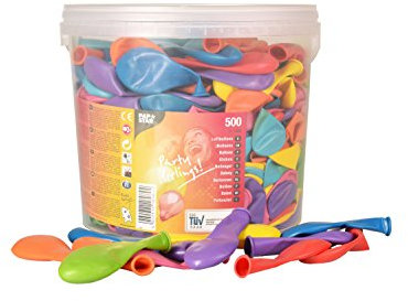 500 globos de 19 cm de diámetro, colores surtidos, en caja, Papstar 18989