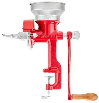 Victoria Mulino Grano Manuale Macinino Cereali in Ghisa per Macinare Caffè, Mais, Avena, Spessore di Macinatura Regolabile, Tramoggia Bassa, Grain Grinder con Morsetto da Tavolo, Rosso