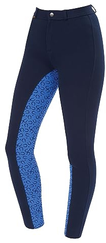 Saxon Warm Up Cotton Euro Seat Jodhpurs - Childs Navy/Blue Horseshoe Print Childs 12/25 Inch