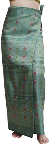 RaanPahMuang Brand Traditional Thailand Luxurious Silk Wrap Skirt Thai Formal Sarong, X-Large, Praewaa - Teal Green