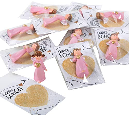 Logbuch-Verlag 10 kleine Schutzengel Geschenke Engel Figur mit Dankeskarte rosa pink Dankesgeschenk Taufe Kommunion