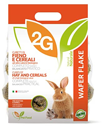 2G Pet Food Wafer Flakes Fieno Naturale per Conigli e Roditori con Cereali e Legumi Fioccati a forma di wafer Snack Fibra Lunga Senza Conservanti Made in Italy 2kg