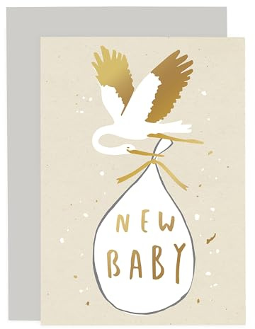 Old English Co. New Baby Stork Card - A6 | Newborn Baby Greeting Cards for Boys & Girls | Congratulations for New Mum, Dad & Parents | For Baby Shower, Pregnancy Announcement or Milestone