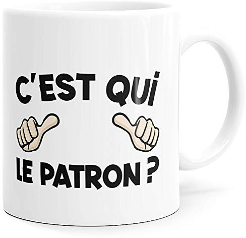 Luigi Collection Mug Humour C’est Qui le Patron Tasse Message drôle. Idée Cadeau Original pour Amis Couple Amoureux Collègue Frère Sœur pour Anniversaire Noël Souriez dès le Réveil.
