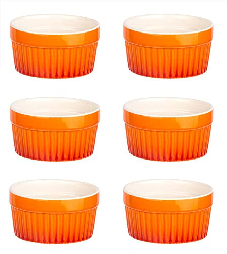 BigDean 6x Souffle-Förmchen 11 cm 290 ml - Orange - Ofenfeste Schalen aus Keramik - Schälchen für Creme Brulee - Mini Auflaufform Pastetenform