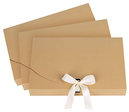 10 confezioni di scatole regalo in carta con coperchio e nastro, scatola piatta rettangolare, 26 x 17,5 x 3 cm, contenitori per gioielli, scatole regalo fai da te per Natale, compleanno, camicia