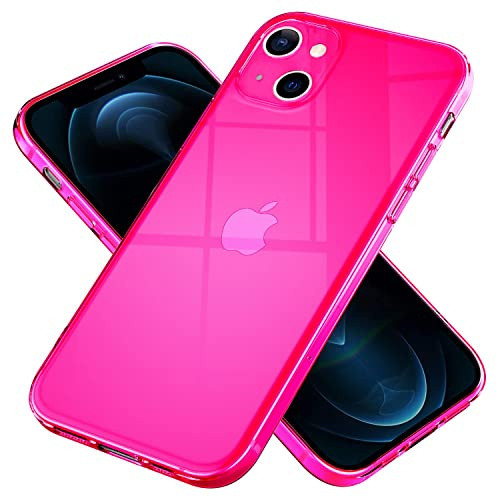 NALIA Neon Silikonhülle für iPhone 13 Mini - Knallige Signal-Farbe & Linsenschutz - Vibe (Transparentes Case) - Marke aus Berlin, Farbe:Pink