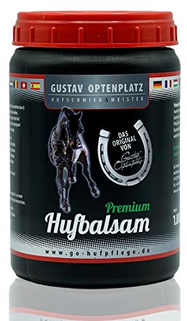 Gustav Optenplatz Premium Hufbalsam für Pferde, GO! Pferdepflege für gesundes Hufwachstum, Huffett für die tägliche Hufpflege, Hufsalbe & Huffestiger gegen trockene rissige Hufe, Anti-Doping (1000ml)