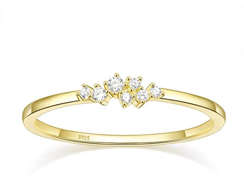 Titaniumcentral Damen Ringe Schmal Vorsteckring Gold Silber 925 14K Vergoldet Schlicht Verlobungsringe eheringe mit Zirkonia (58 (18.5))