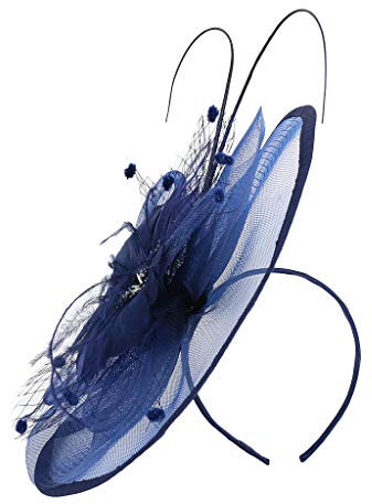 Fascinator Hat Stirnband Hut Schwarze Kirche Top Hut Tea Party Ladies Hut Kopfbedeckung Eleganter Kopfschmuck, Damen Fascinator Hut mit Federn Schleier Stirnband Clip Damen (Navy, One Size)