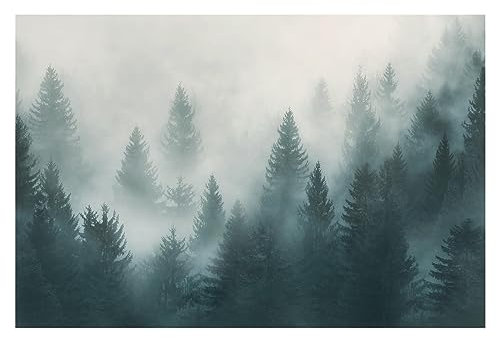 Bilderwelten Fototapete Wald 190 x 288 cm Vlies-Tapete XXL Waldtapete Nadelwald im Nebel Smart Wandtapete Wanddekoration Wohnzimmer Schlafzimmer