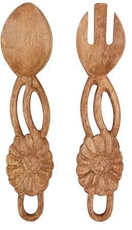 Mud Pie Carved Flower Salad Servers; 11