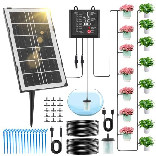 Solar Bewässerungssystem Automatische Bewässerungscomputer für Garten,watering system,Kübelpflanzen im Freien mit 15 Bewässerung Tropfschlauch,Automatisches Gartenbewässerungssystem mit 15 M Schlauch
