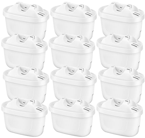 12 Pack Replacement Water Filter Cartridges Compatible with Brita Maxtra+ Jug, Brita Style, Mavea Elemaris XL Water Tank, 4 Layers Filtration