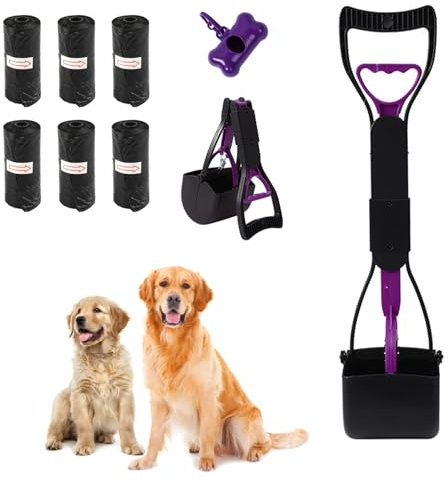 chiquieray Foldable Poop Scoops for Dogs and Cats,Pet Pooper Scooper Set,Foldable Dog Poop Scooper,Portable Poop Scoop Shovel,Pooper Scooper Long Handle with Poop Bag Dispenser & Waste Bags