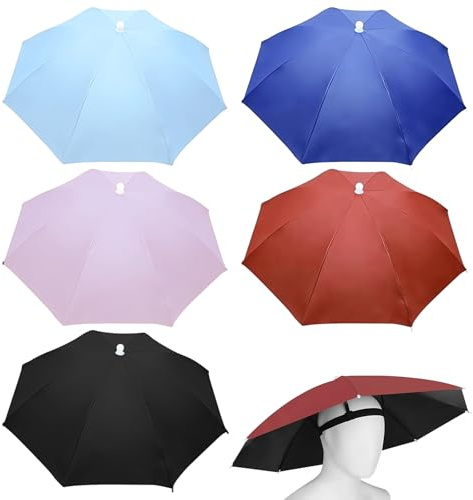 WIYETY Lot de 5 chapeaux de parapluie pliables de 69 cm avec bande élastique, pour adultes et enfants, pour activités de plein air, imperméables et UV - 5 couleurs, noir, rose, bleu saphir, bordeaux,