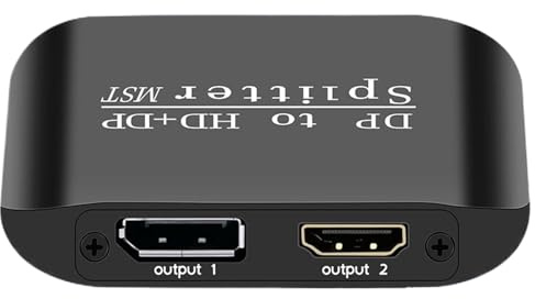DP Splitter - Conmutador 4K DP | Pantalla Dividida para Dos monitores, conexión de Doble Pantalla, lecciones de Ordenador portátil y estación de Trabajo