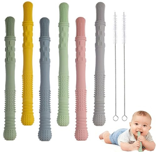 GIUSOBG Jouet Dentition Bébé 8 Pièces Anneau de Chewy Tube Livré avec Une Brosse de Nettoyage Uniforme, Anneau de Dentition Réfrigéré pour Bébé Sans BPA pour Garçons et Filles