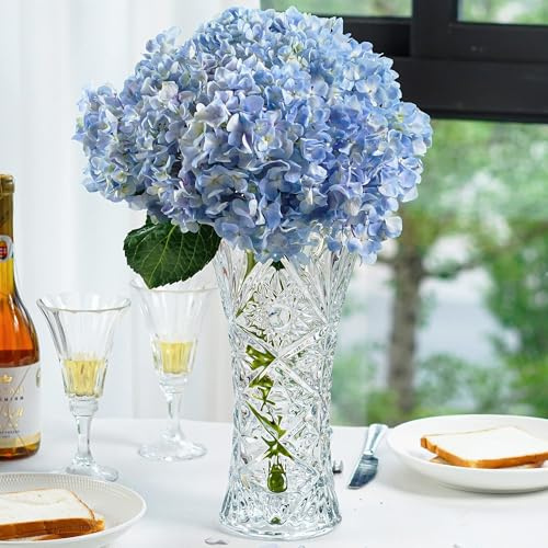H&D HYALIN & DORA 30 cm hög glasblomma vas solrosformad design, förtjockad klar kristallglasvas present till blomsterälskare
