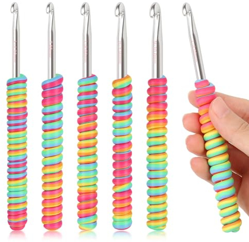 Reessy Large Crochet Hook Set, Pretty Rainbow Crochet Hooks, 6.5-10mm Warm Crochet Hook Set, 5Pcs Aluminium Crochet Hooks 10mm 9mm 8mm 7mm 6.5mm, Ideal Crochet Lovers Gift
