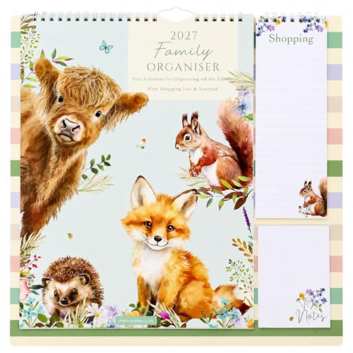 2027 Family Planner 5 Column Calendar with Shopping List & Notepad(Animals)