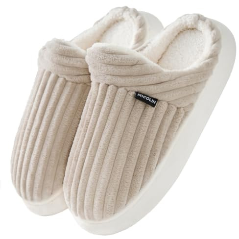 Donpapa Chaussons Femme Homme Hiver Chaud Velours Côtelé Fourré Pantoufles | Mémoire Mousse, Doux et Confortable Slippers, Antidérapantes, Intérieur/extérieur