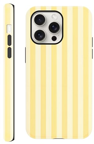 Yirlbey Striped Verano Fodral för iPhone 15 Pro 6,1, Silikon TPU-fodral med Ästetisk Gula Ränder Målade Design Motive Anti-stöt Skyddande Bumperskydd för Kvinnor för iPhone 15 Pro