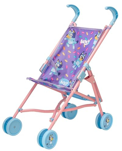 ColorBaby Bluey 39148 Poussette pour bébé avec Ceinture réglable, siège de poupée, Parapluie Pliable pour 2 Ans, 53 cm