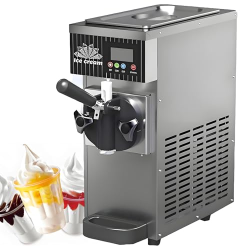 1-Flavor Commercial & Home Soft Serve Ice Cream Maker, 4-5kg/H, LCD Touch Panel, Auto Clean, Pre-Cooling System, Countertop Ice Cream Maker Metallic-110V
