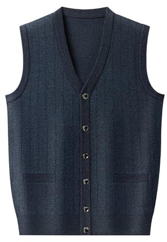 HNVAVQ Pull tricoté sans Manches en Cachemire 100% avec Boutons pour Homme Gilet en Tricot avec 2 Poches
