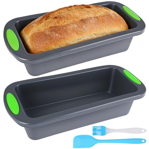 2 stycken brödbakformar silikon, silikonbakform med 1 borste och 1 spatel, 28 x 12 x 6,5 cm silikonbakform, lådform, kaka silikon, non-stick belagd, för kakor och bröd, mörkgrå