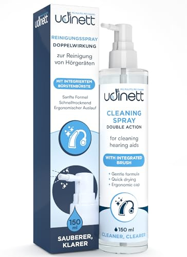 Spray Limpiador para Audífonos con Cepillo Integrado Udinett 150ml - Elimina la Suciedad y el Cerumen con Efecto Higienizante Inmediato para Limpiar Auriculares Bluetooth - Fórmula Sin Alcohol
