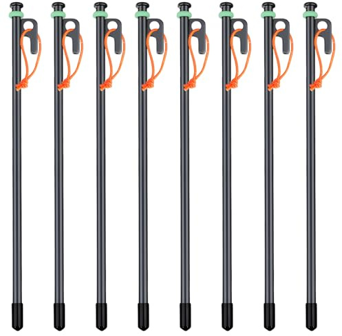 8 estacas resistentes para tienda de campaña, 40 cm, de metal, resistentes al óxido, con agujero de gancho, cuerda de elevación, anillo que brilla en la oscuridad, para camping, senderismo, jardín