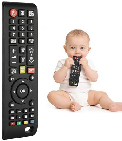 DiULi Dentizione Sollievo Dentiera Giocattoli per Bambini 3 6 12 Mesi Regali, Telecomando in Silicone Giochi Neonato da Bagno per Bambini, Giocattoli Sensoriali di Qualità Alimentare, Nero-A